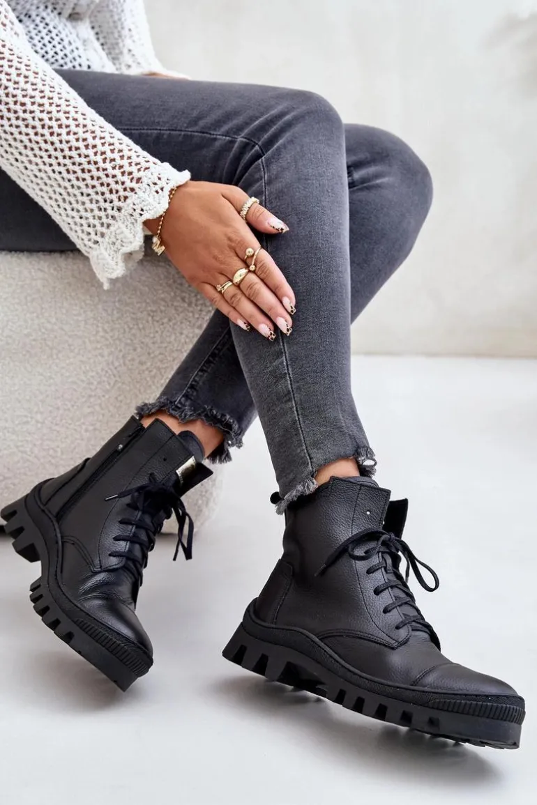 Zazoo 2831 Botki Damskie Ze Skóry Naturalnej Czarne