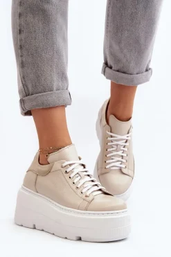 Zazoo 10165 Buty Sportowe Damskie Na Masywnej Platformie Beżowe