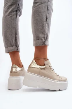 Zazoo 10165 Buty Sportowe Damskie Na Masywnej Platformie Beżowe