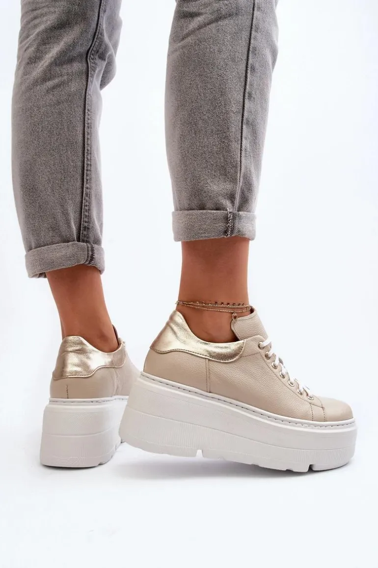 Zazoo 10165 Buty Sportowe Damskie Na Masywnej Platformie Beżowe