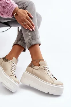 Zazoo 10165 Buty Sportowe Damskie Na Masywnej Platformie Beżowe