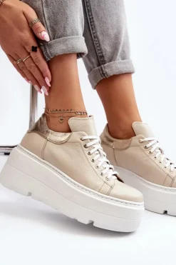 Zazoo 10165 Buty Sportowe Damskie Na Masywnej Platformie Beżowe