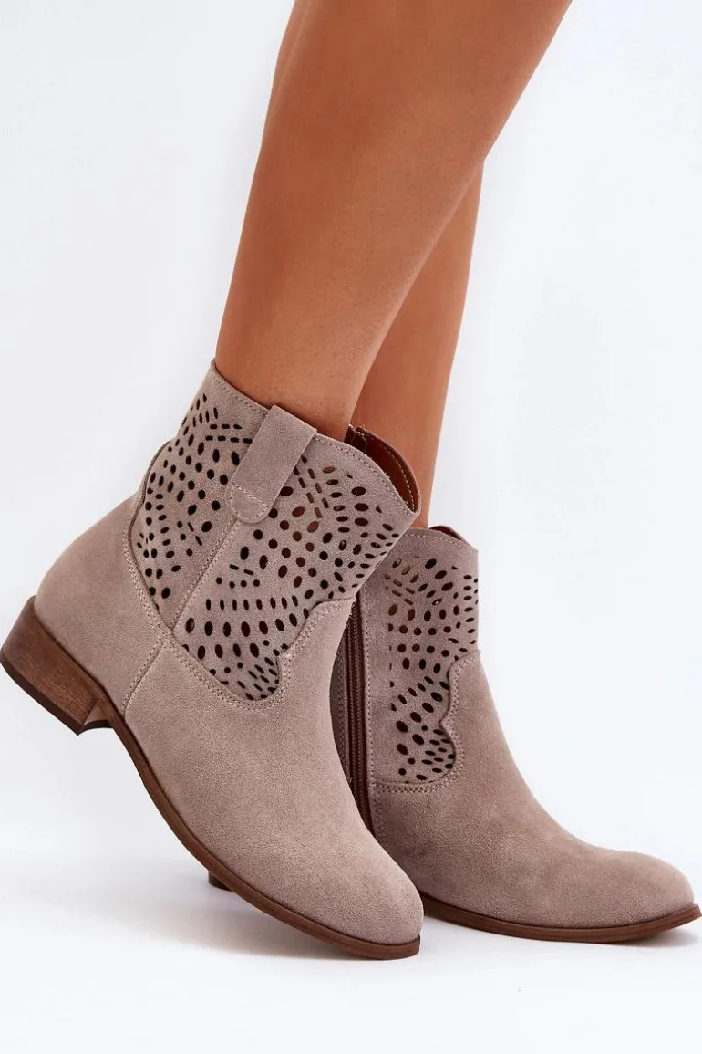 Zazoo 3305/2 Damskie Ażurowe Botki Cappuccino