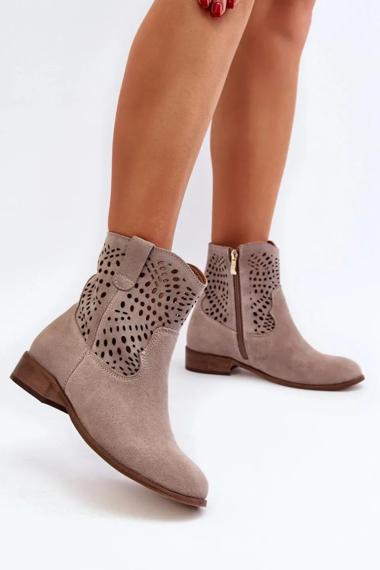 Zazoo 3305/2 Damskie Ażurowe Botki Cappuccino