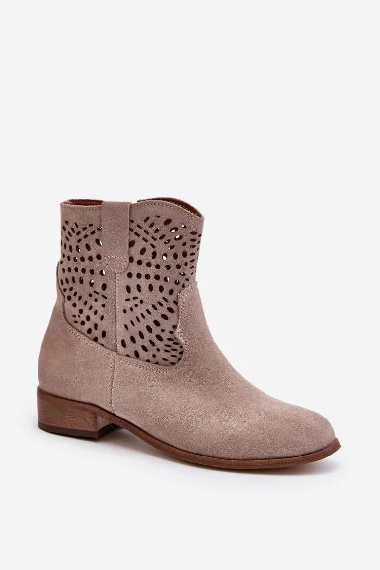 Zazoo 3305/2 Damskie Ażurowe Botki Cappuccino
