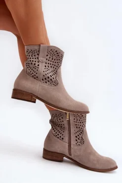 Zazoo 3305/2 Damskie Ażurowe Botki Cappuccino