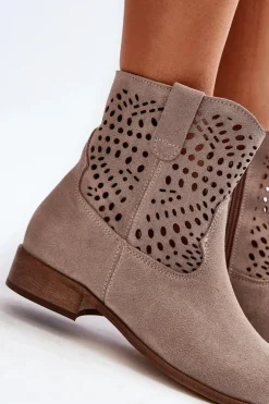 Zazoo 3305/2 Damskie Ażurowe Botki Cappuccino