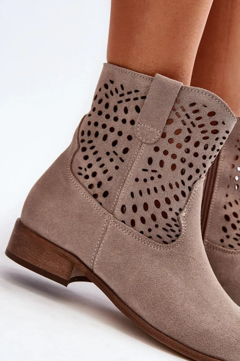 Zazoo 3305/2 Damskie Ażurowe Botki Cappuccino