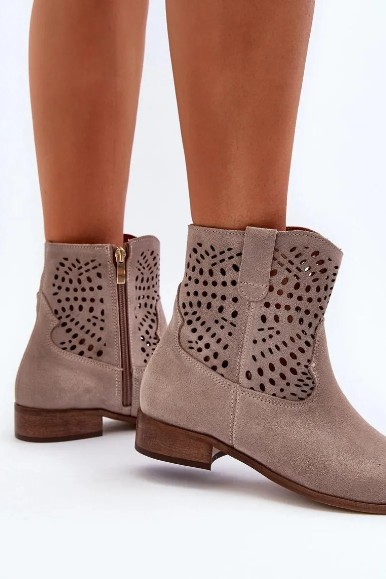 Zazoo 3305/2 Damskie Ażurowe Botki Cappuccino