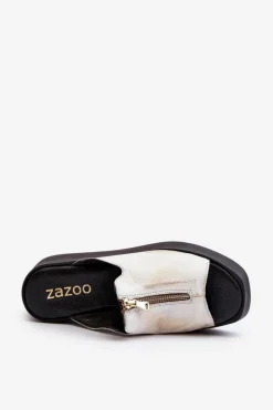 Zazoo 2916 Damskie Klapki Na Masywnej Platformie Z Suwakiem Złote