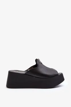 Zazoo 2916 Damskie Klapki Na Masywnej Platformie Z Suwakiem Czarne