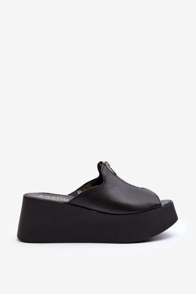Zazoo 2916 Damskie Klapki Na Masywnej Platformie Z Suwakiem Czarne