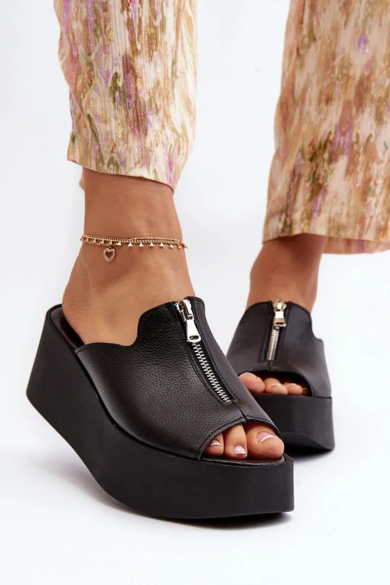 Zazoo 2916 Damskie Klapki Na Masywnej Platformie Z Suwakiem Czarne