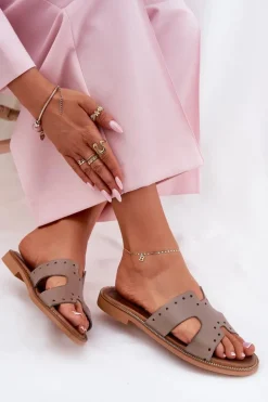 Zazoo 40326 Damskie Klapki Z Ozdobnymi Wycięciami Ciemnobeżowe