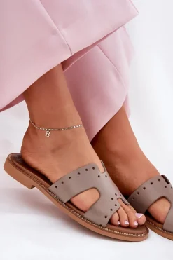 Zazoo 40326 Damskie Klapki Z Ozdobnymi Wycięciami Ciemnobeżowe