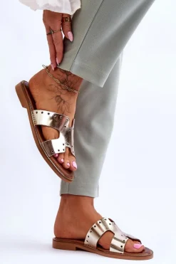 Zazoo 40326 Damskie Klapki Z Ozdobnymi Wycięciami Złote