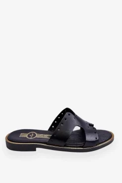 Zazoo 40326 Damskie Klapki Z Ozdobnymi Wycięciami Czarne