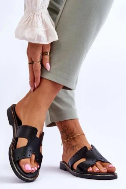 Zazoo 40326 Damskie Klapki Z Ozdobnymi Wycięciami Czarne