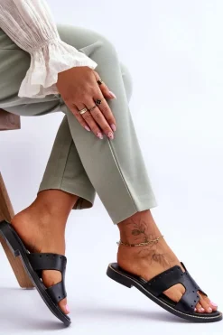 Zazoo 40326 Damskie Klapki Z Ozdobnymi Wycięciami Czarne