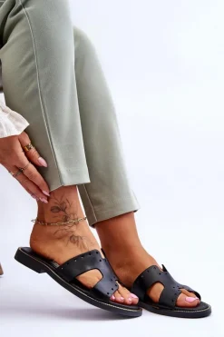 Zazoo 40326 Damskie Klapki Z Ozdobnymi Wycięciami Czarne