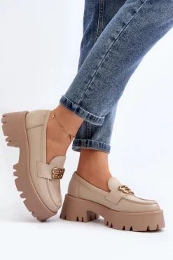 Zazoo 20164 Damskie Loafersy Ze Skóry Naturalnej Beżowe