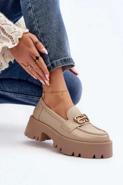 Zazoo 20164 Damskie Loafersy Ze Skóry Naturalnej Beżowe