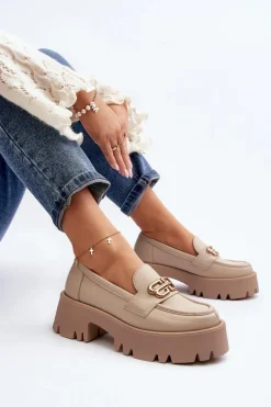 Zazoo 20164 Damskie Loafersy Ze Skóry Naturalnej Beżowe