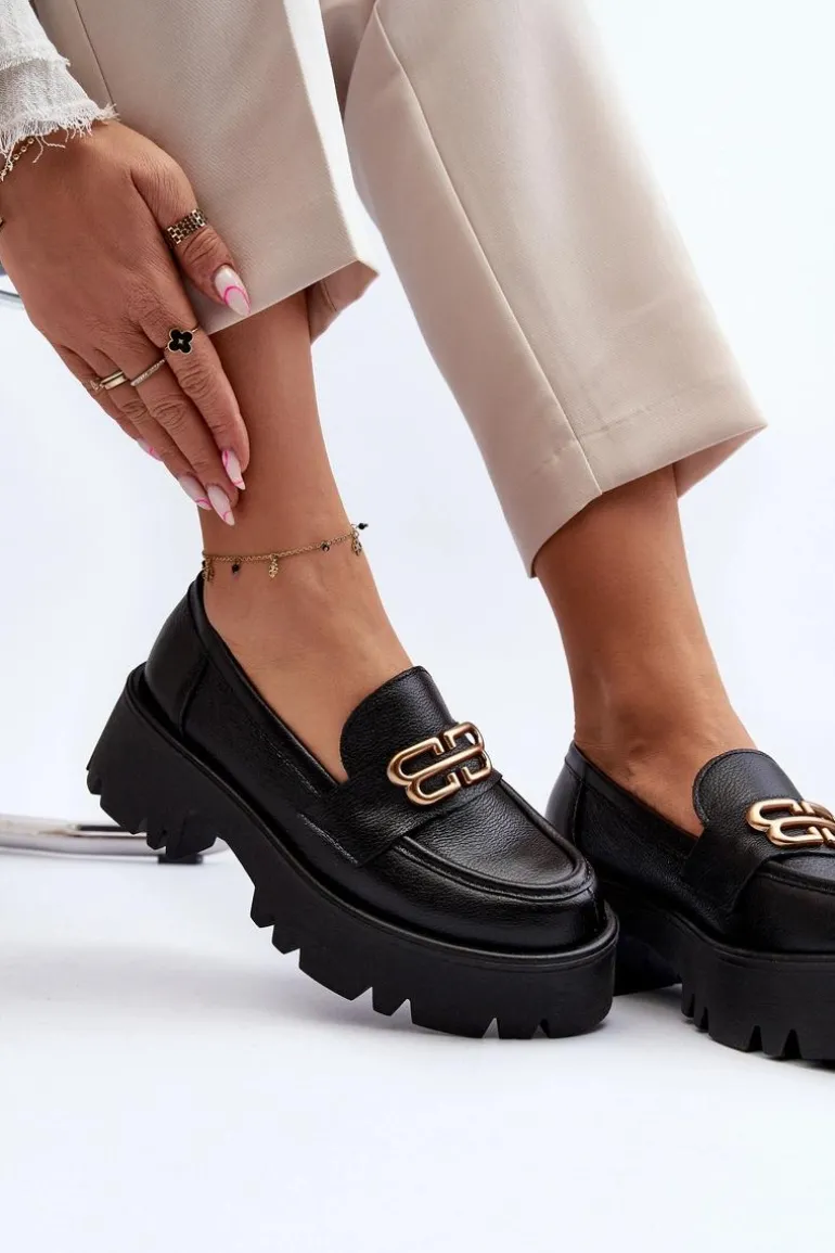 Zazoo 20164 Damskie Loafersy Ze Skóry Naturalnej Czarne