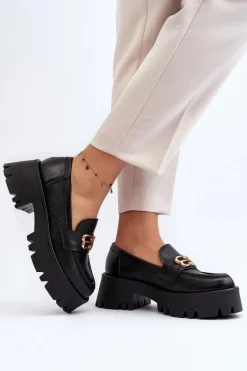 Zazoo 20164 Damskie Loafersy Ze Skóry Naturalnej Czarne