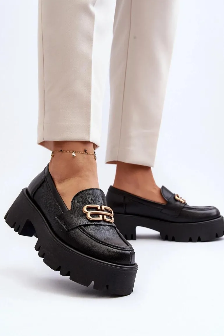 Zazoo 20164 Damskie Loafersy Ze Skóry Naturalnej Czarne