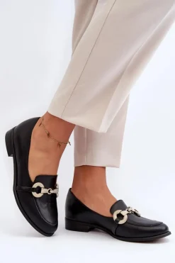 Zazoo 2880 Damskie Mokasyny Skórzane Z Ozdobą Czarne