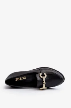 Zazoo 2880 Damskie Mokasyny Skórzane Z Ozdobą Czarne
