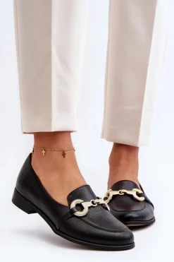 Zazoo 2880 Damskie Mokasyny Skórzane Z Ozdobą Czarne