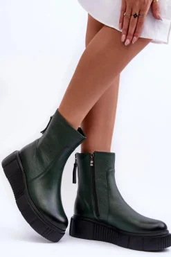 Zazoo 60369 Damskie Skórzane Botki Na Platformie Zielone
