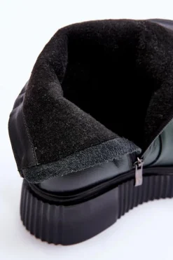 Zazoo 60369 Damskie Skórzane Botki Na Platformie Zielone