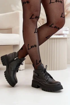 Zazoo 60483 Damskie Skórzane Botki Z Niską Cholewką Ocieplane Czarne