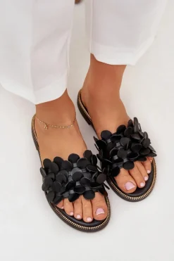 Zazoo 40381 Damskie Skórzane Klapki Na Płaskim Obcasie Czarne