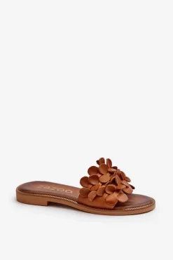 Zazoo 40381 Damskie Skórzane Klapki Na Płaskim Obcasie Brązowe