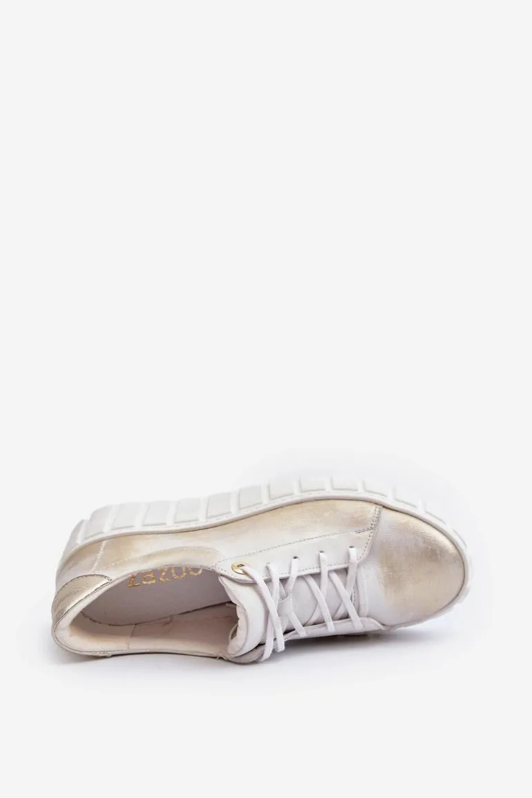 Zazoo 2919 Damskie Skórzane Półbuty Na Grubej Podeszwie Złote