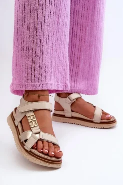 Zazoo 50103 Damskie Skórzane Sandały Na Platformie Beżowe