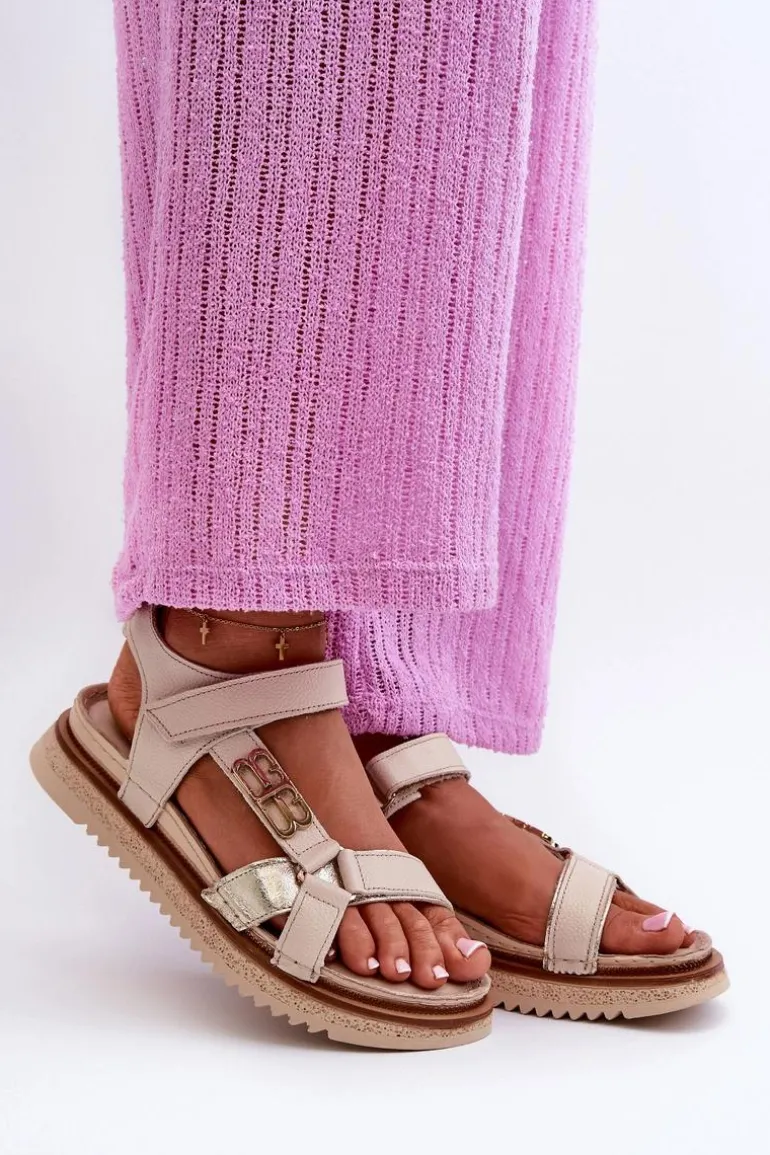 Zazoo 50103 Damskie Skórzane Sandały Na Platformie Beżowe