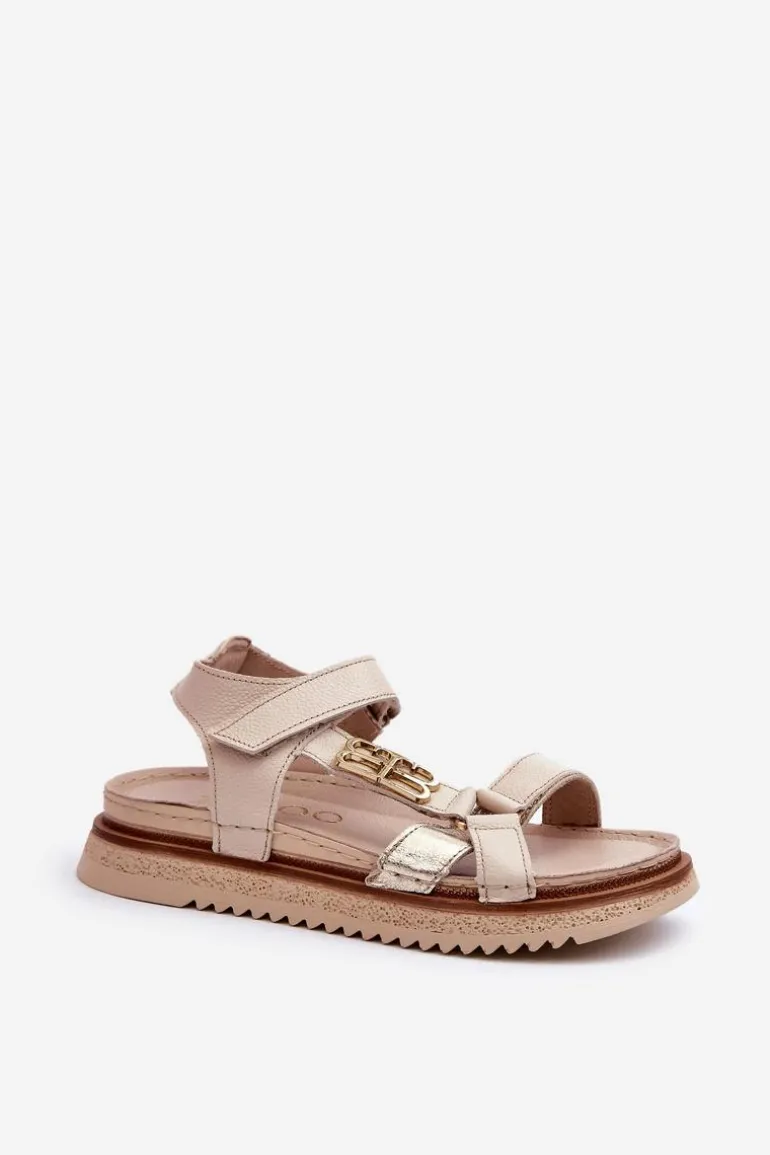 Zazoo 50103 Damskie Skórzane Sandały Na Platformie Beżowe