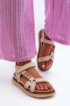 Zazoo 50103 Damskie Skórzane Sandały Na Platformie Beżowe