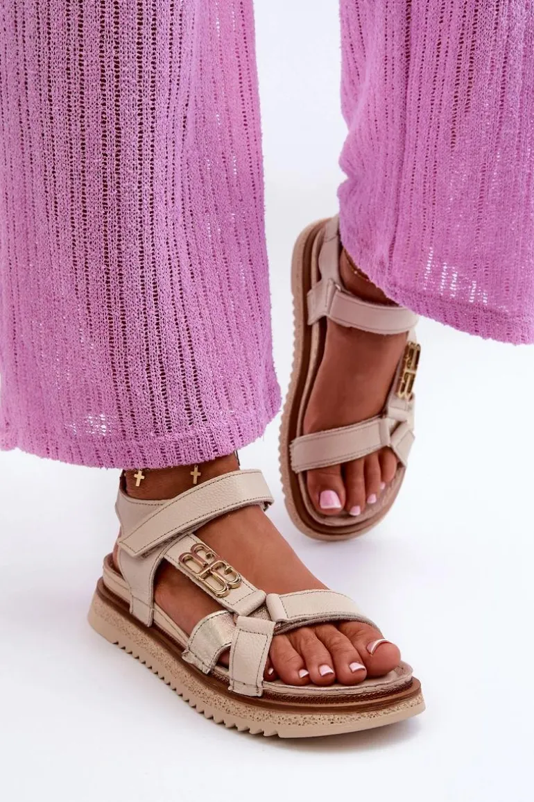 Zazoo 50103 Damskie Skórzane Sandały Na Platformie Beżowe