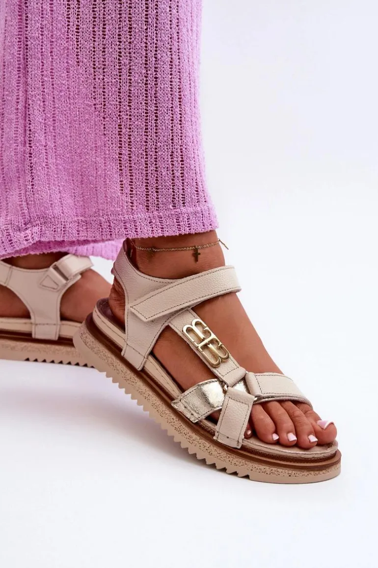 Zazoo 50103 Damskie Skórzane Sandały Na Platformie Beżowe