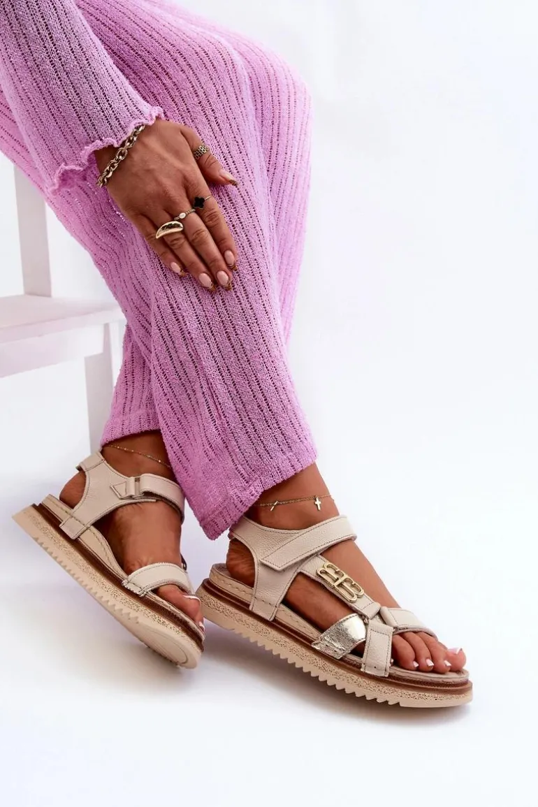 Zazoo 50103 Damskie Skórzane Sandały Na Platformie Beżowe