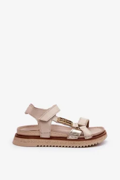 Zazoo 50103 Damskie Skórzane Sandały Na Platformie Beżowe