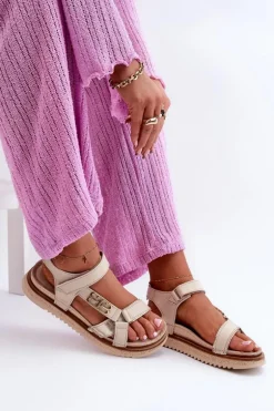 Zazoo 50103 Damskie Skórzane Sandały Na Platformie Beżowe