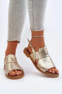 Zazoo 40385 Damskie Skórzane Sandały Złote