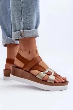 Zazoo 40397 Damskie Skórzane Sandały Na Platformie Brązowe